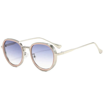 SHAUNA oval metal sunglasses, two-tone rose-gold and pink frame with blue gradient lenses – Astroshadez