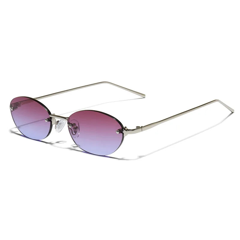 SHAUNA Fashion Small Oval Women Sunglasses Ins Popular Rimless Men Gradient Shades UV400