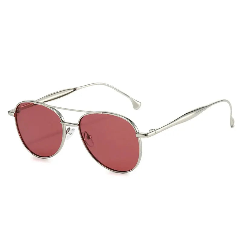 Sunglasses with silver metal double-bridge aviator frame and pink gradient lenses – Astroshadez