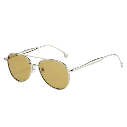 SHAUNA pilot sunglasses with silver metal frame, double bridge, amber gradient lenses – Astroshadez