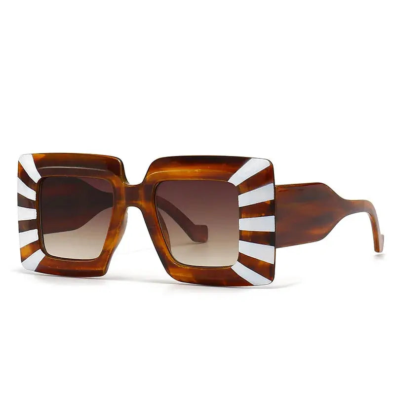 SHAUNA Oversized Square Sunglasses Vintage Stripe Contrast Color Shades UV400 by ASTROSHADEZ.COM