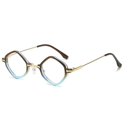 SHAUNA Retro small polygon square sunglasses with brown-to-blue gradient lenses and gold-tone metal frame – Astroshadez