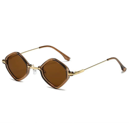 SHAUNA retro small polygon square sunglasses with brown gradient lenses and gold-tone metal temples – Astroshadez