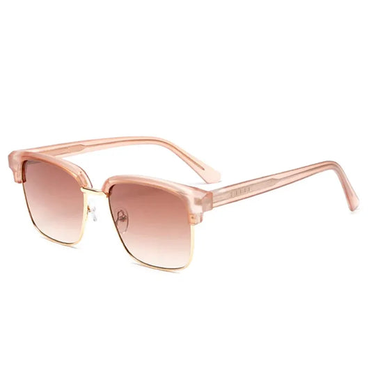 SHAUNA retro square semi-metal sunglasses; translucent rose-pink frame with pink gradient lenses – Astroshadez