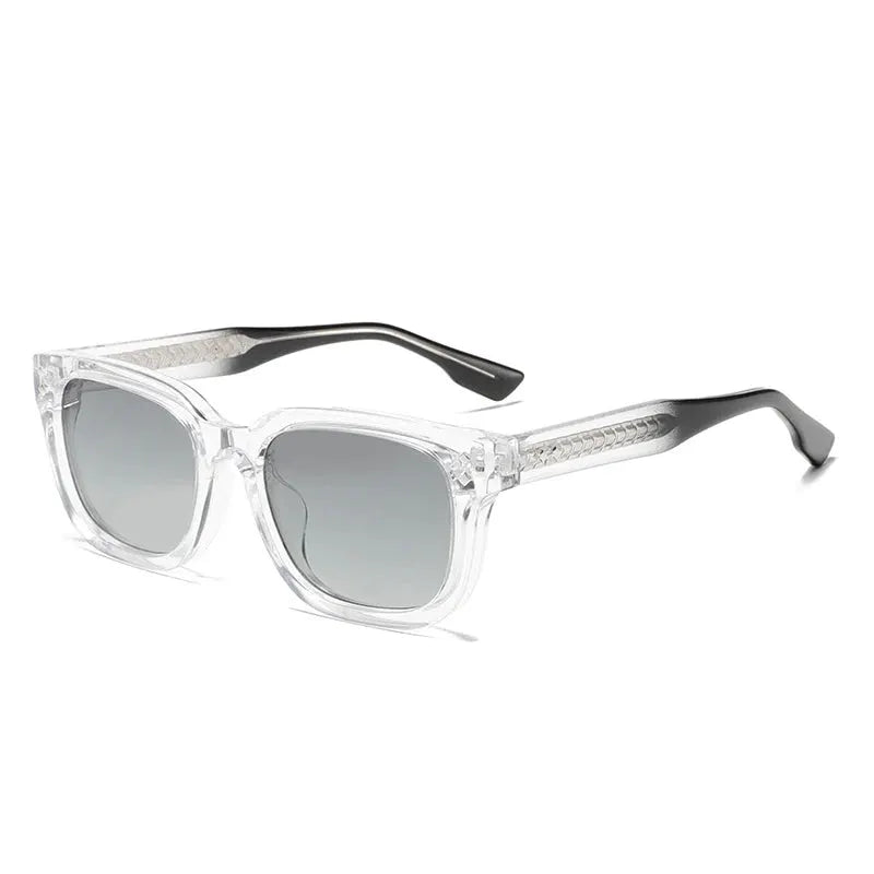 SHAUNA fashion square sunglasses with clear crystal frame and grey gradient lenses, subtle temple texture – Astroshadez