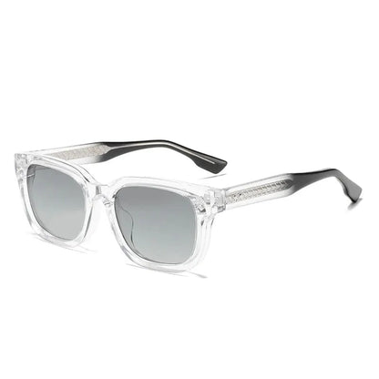 SHAUNA fashion square sunglasses with clear crystal frame and grey gradient lenses, subtle temple texture – Astroshadez