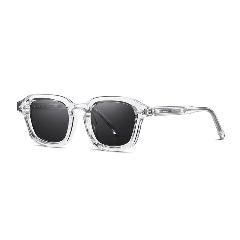 SHAUNA square sunglasses with clear frame and dark lenses, retro rivet accents, UV400, ASTROSHADEZ.COM – Astroshadez