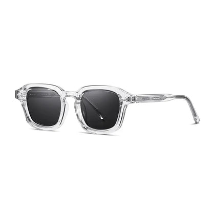 SHAUNA square sunglasses with clear frame and dark lenses, retro rivet accents, UV400, ASTROSHADEZ.COM – Astroshadez
