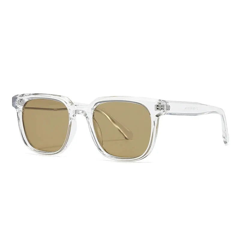 SHAUNA Ins Popular Fashion Square Sunglasses with transparent frame and brown lenses, UV400 – Astroshadez