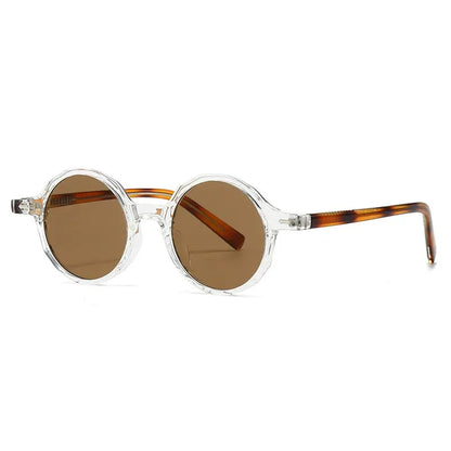 SHAUNA Ins polygon round sunglasses, clear frame, brown lenses, tortoiseshell temples – Astroshadez