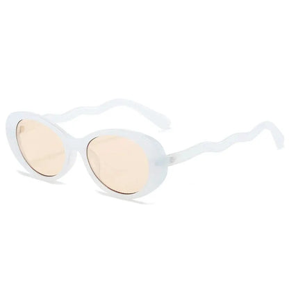 Oval sunglasses with translucent white frame and peach gradient lenses, retro UV400 style – Astroshadez