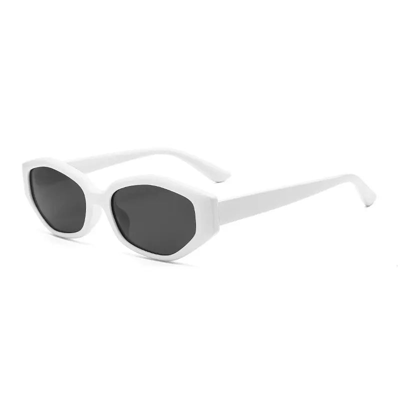 Sunglasses SHAUNA white retro polygon cat-eye frame with dark gray lenses – Astroshadez
