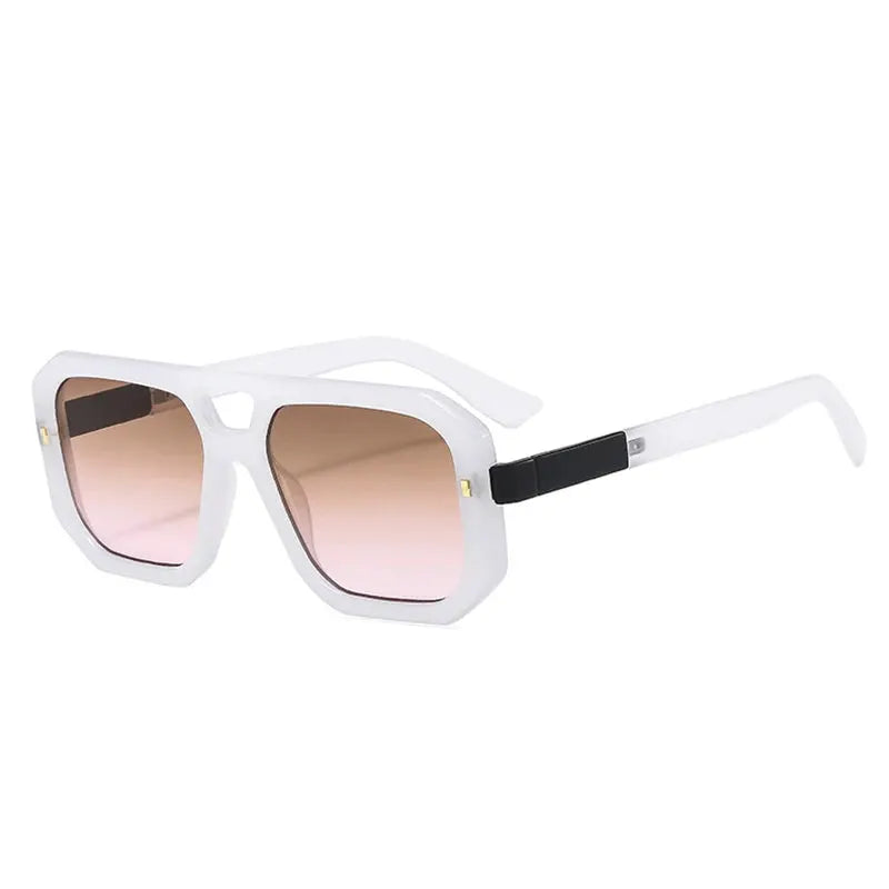 SHAUNA double-bridge square sunglasses with white frame, gradient pink lenses, rivets – Astroshadez