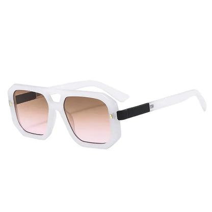 SHAUNA double-bridge square sunglasses with white frame, gradient pink lenses, rivets – Astroshadez