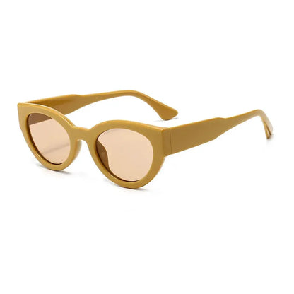 SHAUNA retro cat-eye sunglasses with mustard-yellow frame and pink lenses – Astroshadez