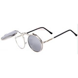 Unisex 'Flex' Vintage Steampunk Sunglasses w/ Flip Lens Astroshadez-ASTROSHADEZ.COM-Silver frame w/ silver lens-ASTROSHADEZ.COM