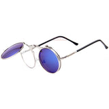 Unisex 'Flex' Vintage Steampunk Sunglasses w/ Flip Lens Astroshadez-ASTROSHADEZ.COM-Silver frame w/ blue lens-ASTROSHADEZ.COM