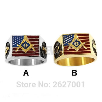 American USA Flag Masonic Ring Free Mason Knight Stainless Steel Jewelry Silver Gold-ASTROSHADEZ.COM-ASTROSHADEZ.COM