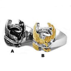 Live To Ride Eagle Biker Ring Stainless Steel Ring Jewelry Silver Gold Classic Motor cycles Biker Men Ring SWR0005A-ASTROSHADEZ.COM-ASTROSHADEZ.COM
