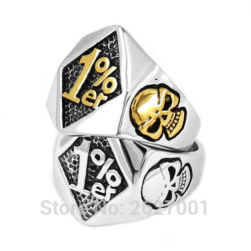 One Percent 1% ER Skull Biker MC Ring Stainless Steel Jewelry Silver Gold Fashion-ASTROSHADEZ.COM-ASTROSHADEZ.COM