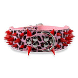 2inch Wide Cool Sharp Spiked Studded Leather Dog Collars 15-24' For Large Breeds Pitbull Mastiff Boxer Bully 4 Sizes-ASTROSHADEZ.COM-Pink Red Spike-S-ASTROSHADEZ.COM