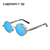 MERRY'S Vintage Women Steampunk Sunglasses Brand Design Round Sunglasses Oculos de sol UV400 Astroshadez-ASTROSHADEZ.COM-C02 Silver Blue-ASTROSHADEZ.COM