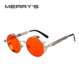 MERRY'S Vintage Women Steampunk Sunglasses Brand Design Round Sunglasses Oculos de sol UV400 Astroshadez-ASTROSHADEZ.COM-C12 Silver Red-ASTROSHADEZ.COM