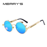 MERRY'S Vintage Women Steampunk Sunglasses Brand Design Round Sunglasses Oculos de sol UV400 Astroshadez-ASTROSHADEZ.COM-C10 Gold Blue-ASTROSHADEZ.COM