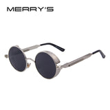 MERRY'S Vintage Women Steampunk Sunglasses Brand Design Round Sunglasses Oculos de sol UV400 Astroshadez-ASTROSHADEZ.COM-C08 Silver Black-ASTROSHADEZ.COM
