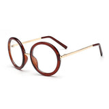 Unisex 'Hello' Circle/Round Retro Teashades Sunglasses Astroshadez-ASTROSHADEZ.COM-Brown Frame w/ Clear Lens-ASTROSHADEZ.COM