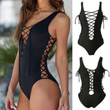 Ladies Brazilian One-Piece Swimsuit Lace Up Bikini Push Up Padding Swimwear Women Summer Suit Monokini Swimsuit Bathing Suit US-ASTROSHADEZ.COM-Black-L-China-ASTROSHADEZ.COM