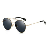 Womens 'Queen Bee' Flat Lens Circle Wire Browline Sunglasses Astroshadez-ASTROSHADEZ.COM-Gold Frame Grey-ASTROSHADEZ.COM