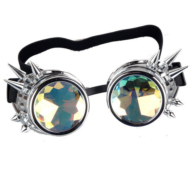 69101 - Silver Steampunk Spike Goggles with Magnifying Glasses and  Kaleidoscope Lenses