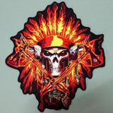 Double Axe Fire Feather Skeleton SKULL MC MOTORCYCLE BIKE IRON PATCH LARGE-ASTROSHADEZ.COM-ASTROSHADEZ.COM