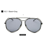 Womens 'Seven' Shaped Silver & Gold Sunglasses Astroshadez-ASTROSHADEZ.COM-Black Gray-ASTROSHADEZ.COM
