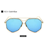 Womens 'Seven' Shaped Silver & Gold Sunglasses Astroshadez-ASTROSHADEZ.COM-Gold Blue-ASTROSHADEZ.COM