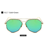 Womens 'Seven' Shaped Silver & Gold Sunglasses Astroshadez-ASTROSHADEZ.COM-Gold Green-ASTROSHADEZ.COM
