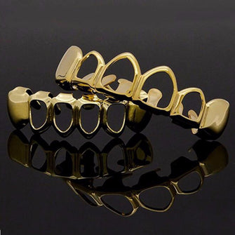 Diamond Gold Color Plated Hip Hop Teeth Grills Caps Top & Bottom Grill Set Gold Four face out Grillz Ship from US-ASTROSHADEZ.COM-ASTROSHADEZ.COM