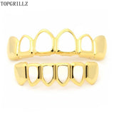 Diamond Pure Gold Color Plated HIP HOP Teeth Grillz Top & Bottom Grill Set With silicone Vampire Teeth ship from US-ASTROSHADEZ.COM-Hollow Set-China-ASTROSHADEZ.COM