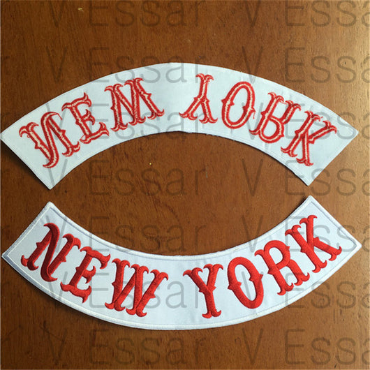 Motorcycle Club NEW YORK Custom Bottom Rocker Red Font Embroidery-ASTROSHADEZ.COM-ASTROSHADEZ.COM