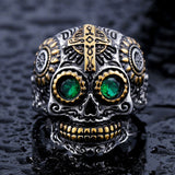 Mens Gothic Skull Carving Cross Muertes Stainless Steel Silver Gold Ring Mens-ASTROSHADEZ.COM-8-green eye-US SIZE-ASTROSHADEZ.COM