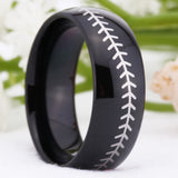 Black Dome White Baseball Stitch Fashion Tungsten CARBIDE Ring WEDDING-ASTROSHADEZ.COM-ASTROSHADEZ.COM