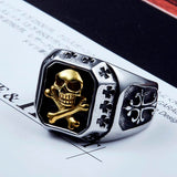 Skull Pirate Cross MC Biker Stainless Steel Silver Gold Ring Mens-ASTROSHADEZ.COM-ASTROSHADEZ.COM
