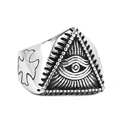 Illuminati Pyramid Eye Symbol Ring Stainless Steel Jewelry High Quality Silver Gold Cross Motor Biker Men Ring Wholesale SWR0519-ASTROSHADEZ.COM-ASTROSHADEZ.COM