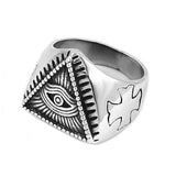 Illuminati Pyramid Eye Symbol Ring Stainless Steel Jewelry High Quality Silver Gold Cross Motor Biker Men Ring Wholesale SWR0519-ASTROSHADEZ.COM-ASTROSHADEZ.COM