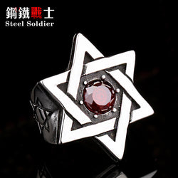 STAR OF DAVID RED GEM Stainless Steel Silver Gold Ring Mens-ASTROSHADEZ.COM-ASTROSHADEZ.COM