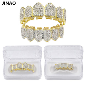 Teeth Grillz GOLD Silver Diamond Micro CZ Gold Fang Top & Bottom Teeth Grills Vampire-ASTROSHADEZ.COM-ASTROSHADEZ.COM