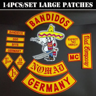14PCS BANDIDOS GERMANY NOMADS MC Biker Patch Set Iron On Vest Jacket Rocker-ASTROSHADEZ.COM-ASTROSHADEZ.COM