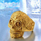 Mens Gothic Skull Carving Cross Muertes Stainless Steel Silver Gold Ring Mens-ASTROSHADEZ.COM-8-full gold colour-US SIZE-ASTROSHADEZ.COM