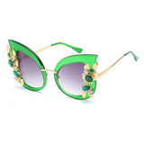 Womens 'Flora' Flower Cateye Sunglasses Astroshadez-ASTROSHADEZ.COM-Green Frame Grey-ASTROSHADEZ.COM